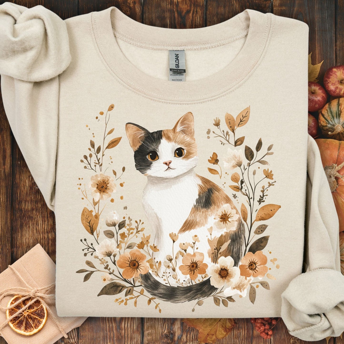 Autumn Calico Cat & Wildflowers Sweatshirt
