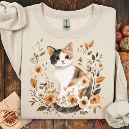 Autumn Calico Cat & Wildflowers Sweatshirt