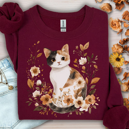 Autumn Calico Cat & Wildflowers Sweatshirt