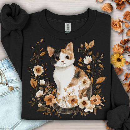 Autumn Calico Cat & Wildflowers Sweatshirt