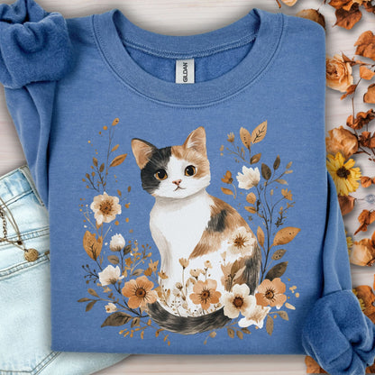 Autumn Calico Cat & Wildflowers Sweatshirt