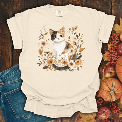 Autumn Calico Cat with Wildflowers T-Shirt