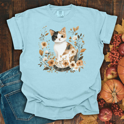 Autumn Calico Cat with Wildflowers T-Shirt