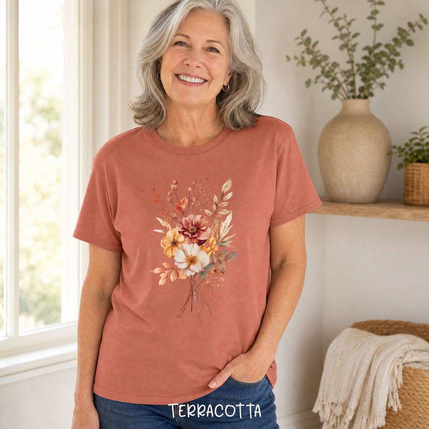 Autumn Dahlia Watercolor Bouquet T-Shirt