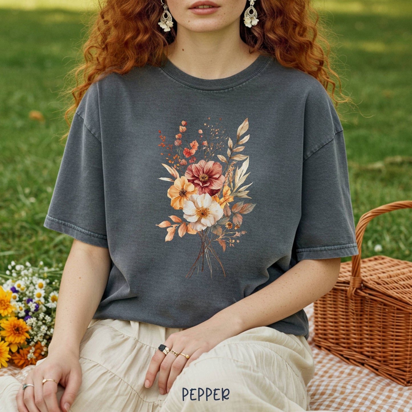 Autumn Dahlia Watercolor Bouquet T-Shirt