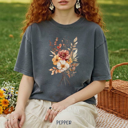 Autumn Dahlia Watercolor Bouquet T-Shirt