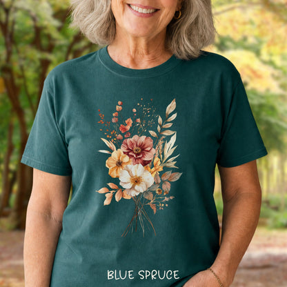 Autumn Dahlia Watercolor Bouquet T-Shirt