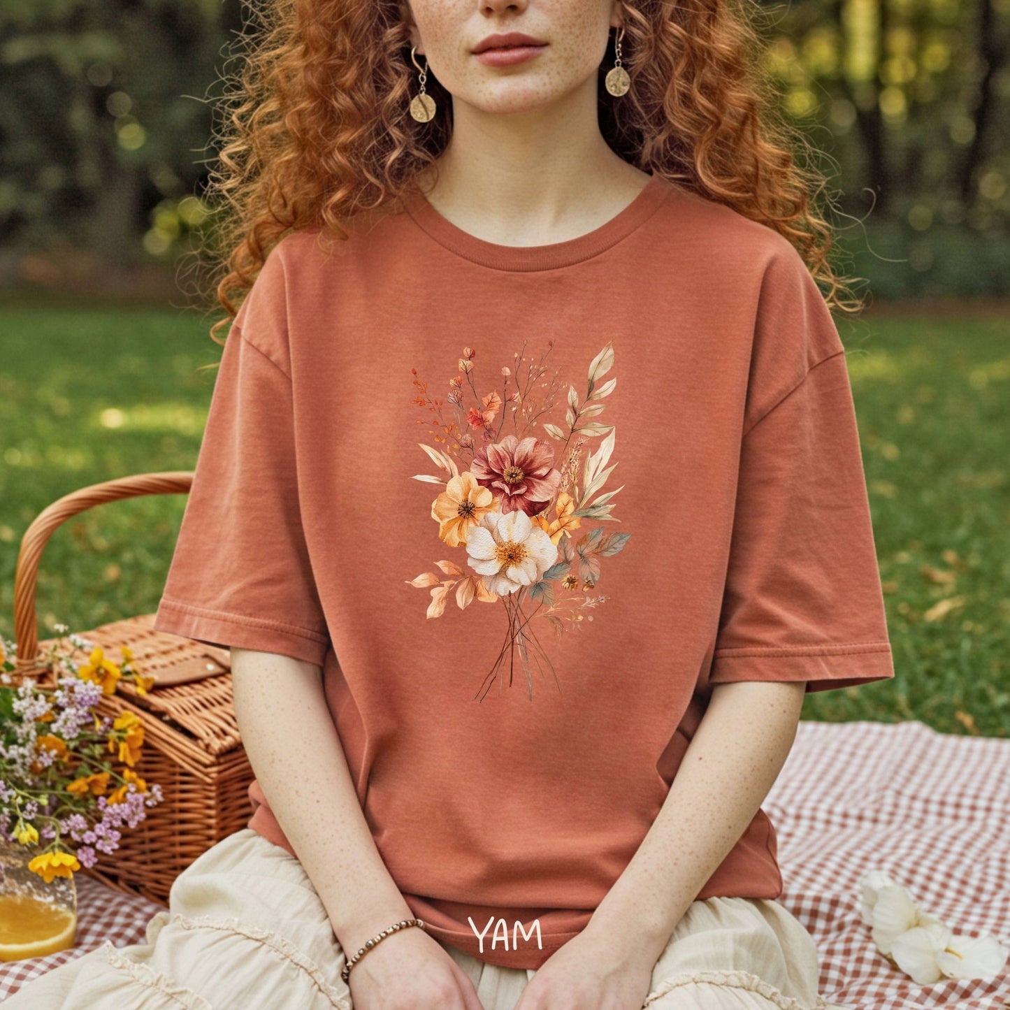 Autumn Dahlia Watercolor Bouquet T-Shirt