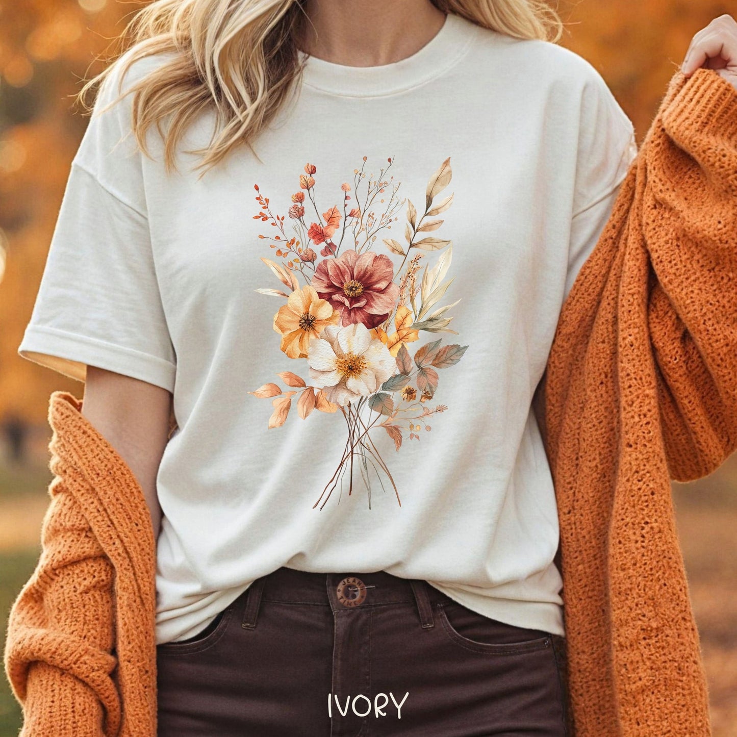 Autumn Dahlia Watercolor Bouquet T-Shirt