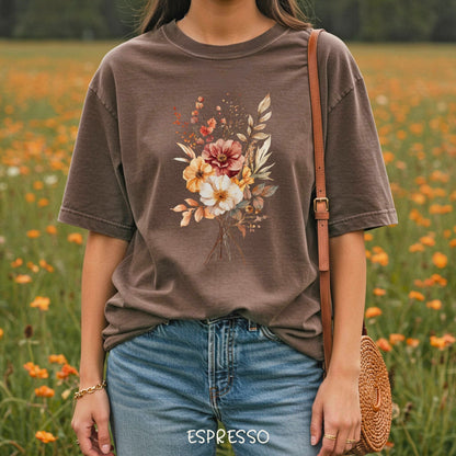Autumn Dahlia Watercolor Bouquet T-Shirt