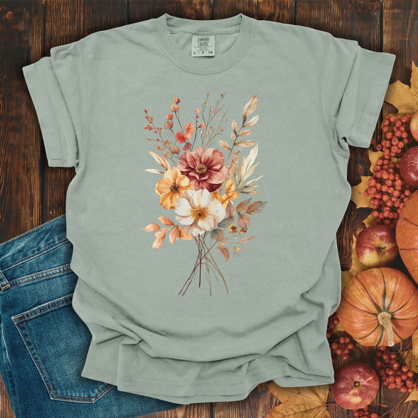 Autumn Dahlia Watercolor Bouquet T-Shirt