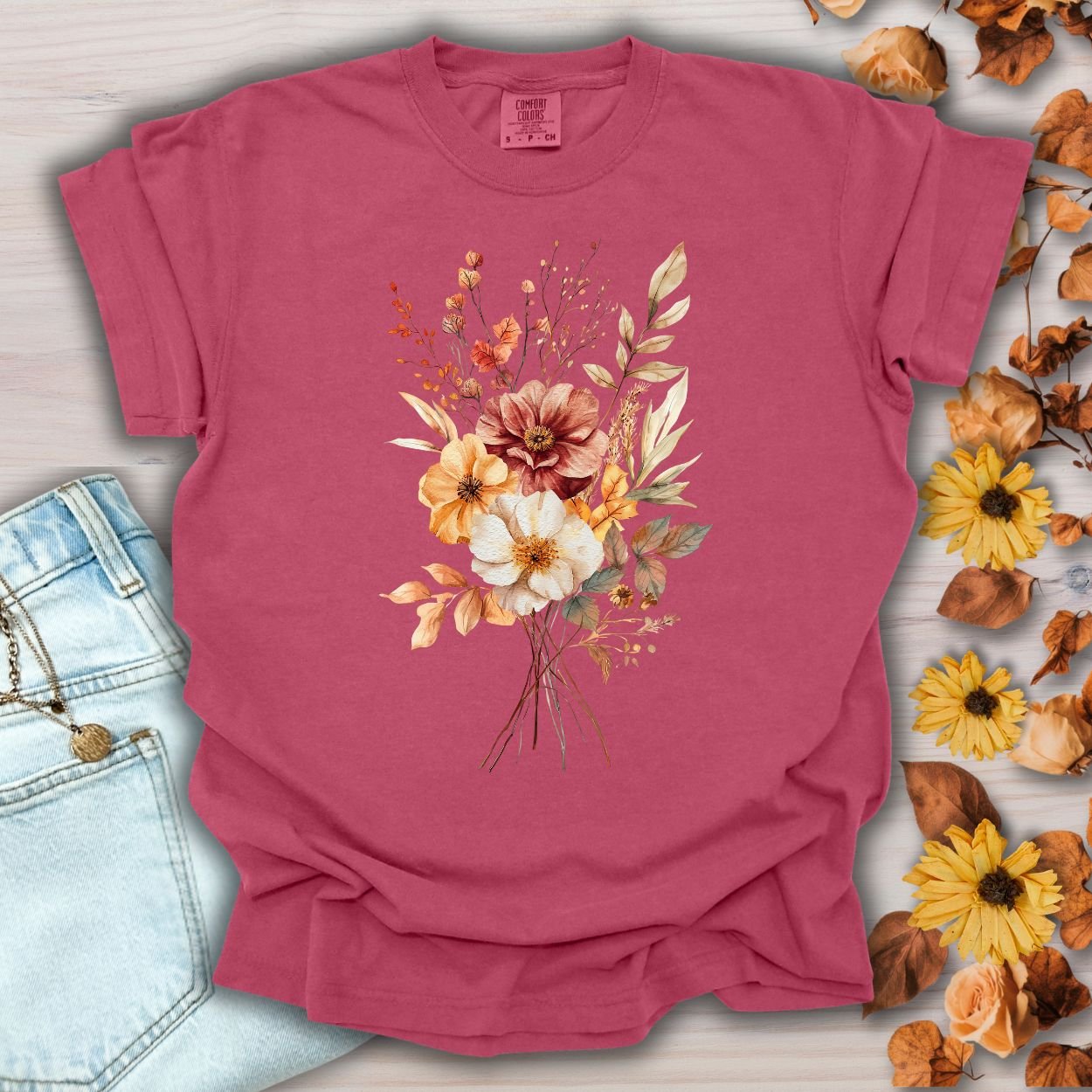 Autumn Dahlia Watercolor Bouquet T-Shirt