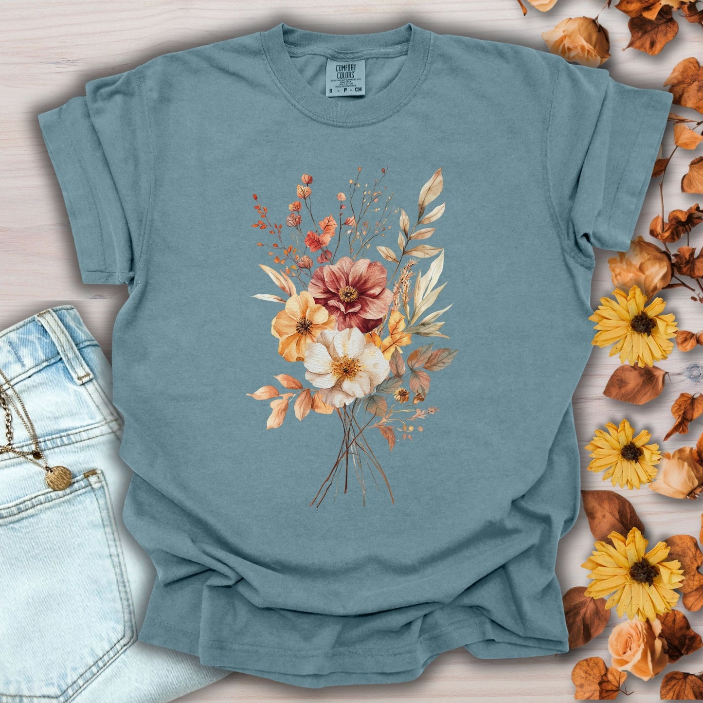 Autumn Dahlia Watercolor Bouquet T-Shirt