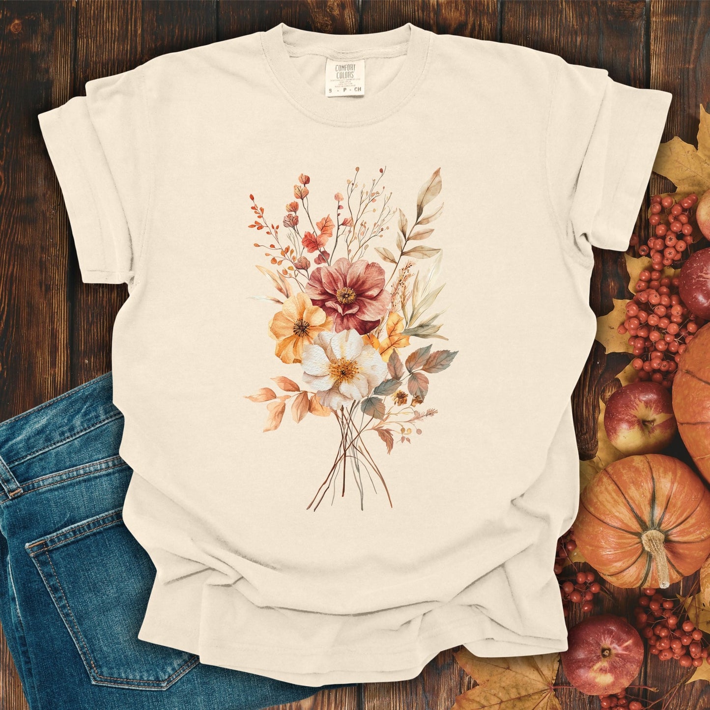 Autumn Dahlia Watercolor Bouquet T-Shirt