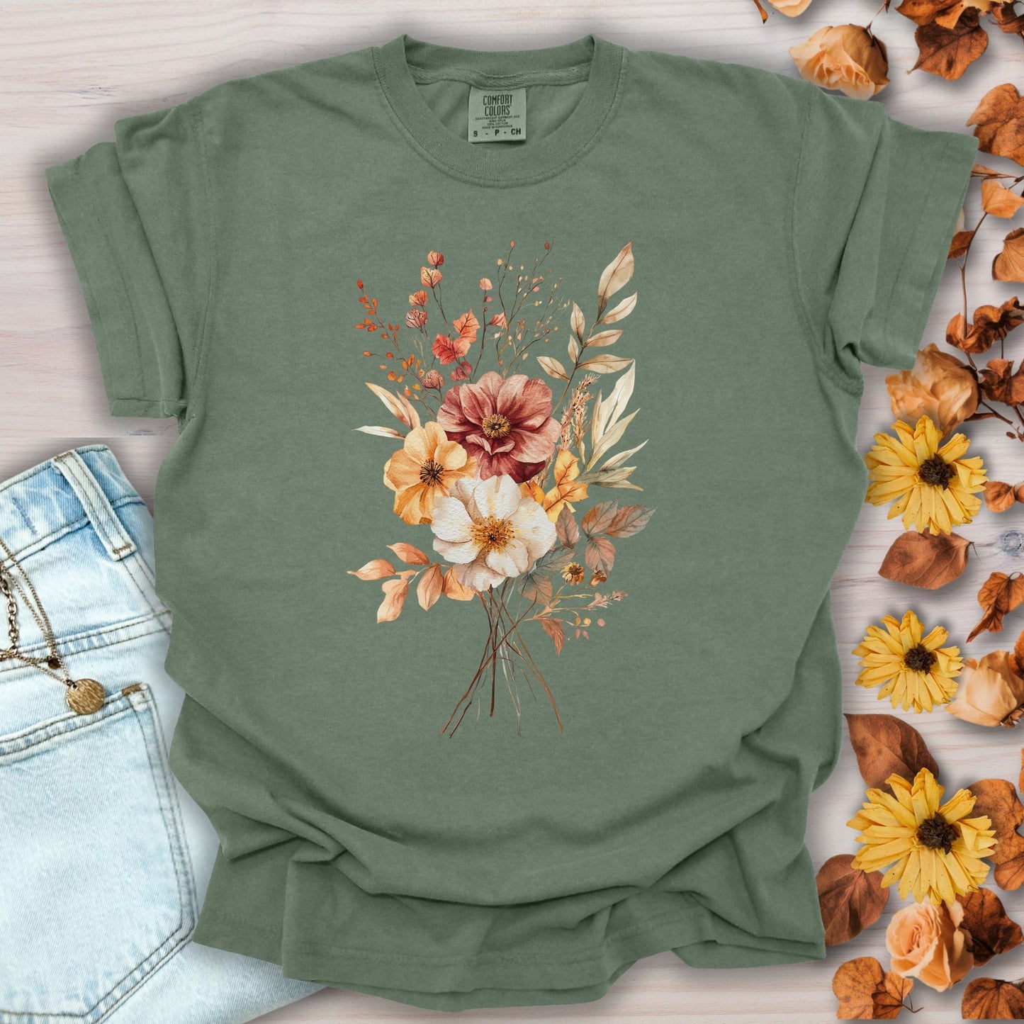 Autumn Dahlia Watercolor Bouquet T-Shirt