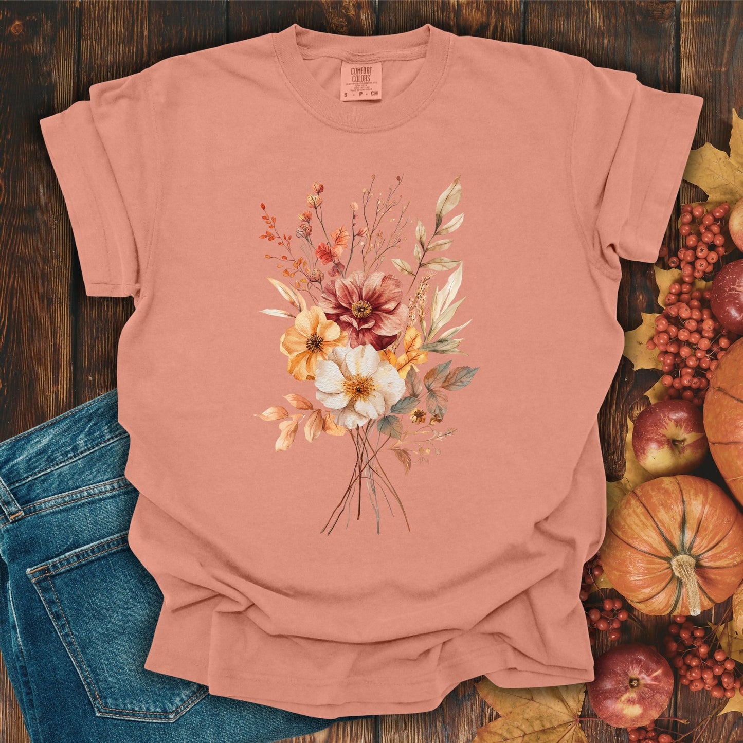 Autumn Dahlia Watercolor Bouquet T-Shirt
