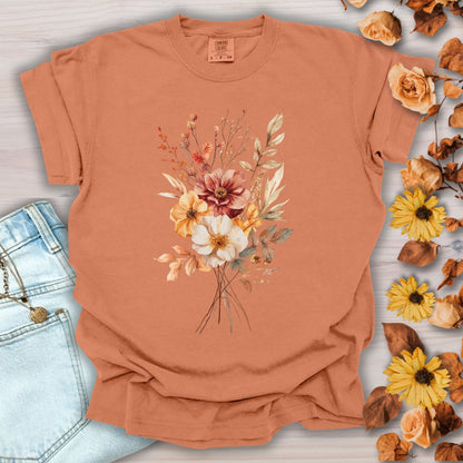 Autumn Dahlia Watercolor Bouquet T-Shirt