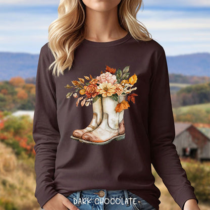 Autumn Floral Gardening Boots Long Sleeve T-Shirt