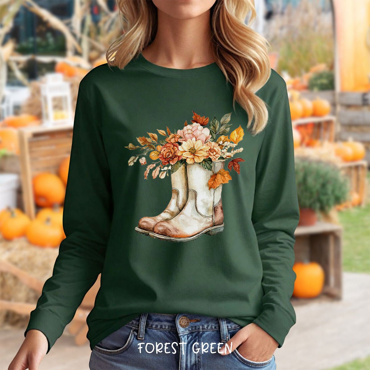 Autumn Floral Gardening Boots Long Sleeve T-Shirt