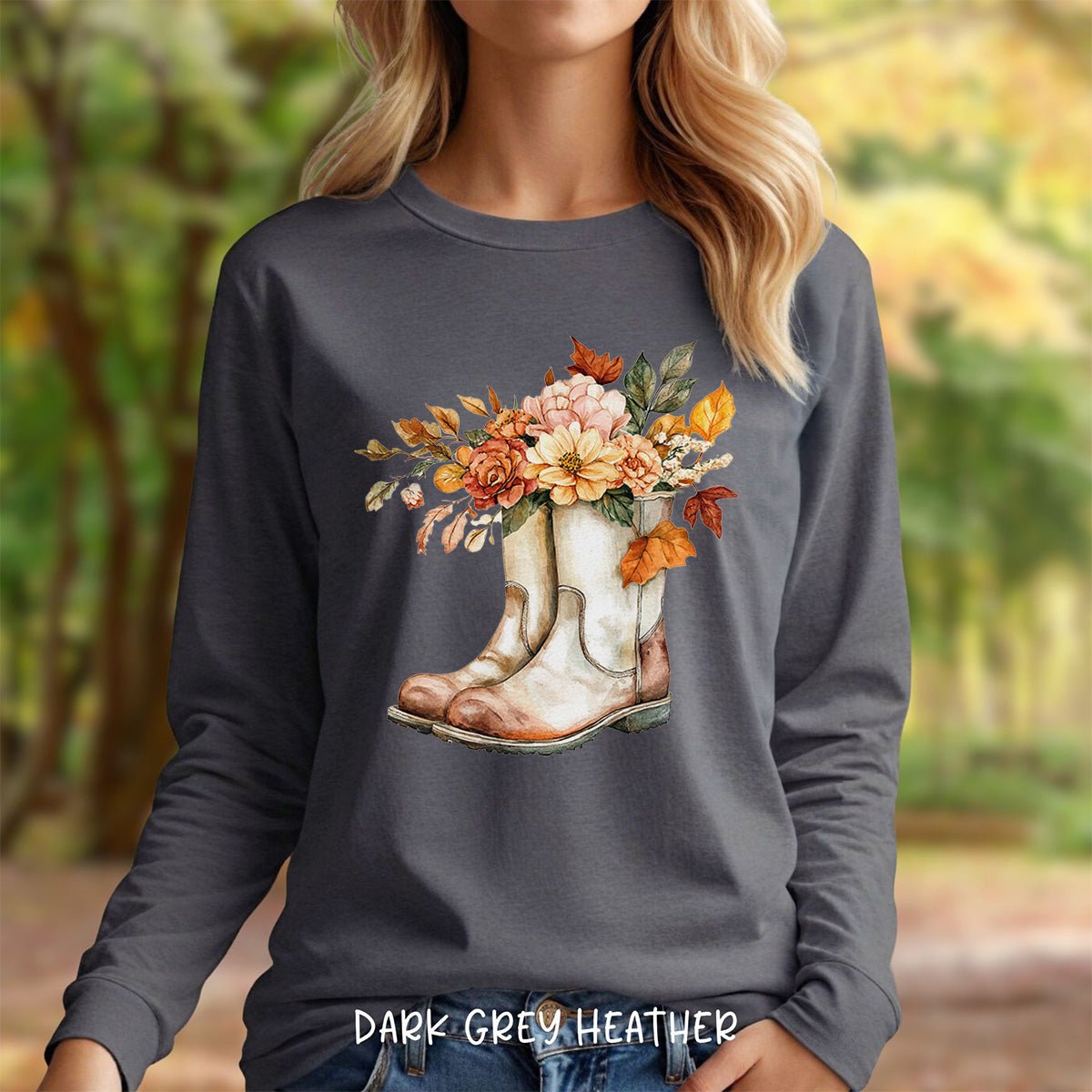 Autumn Floral Gardening Boots Long Sleeve T-Shirt