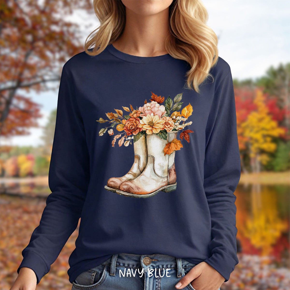Autumn Floral Gardening Boots Long Sleeve T-Shirt