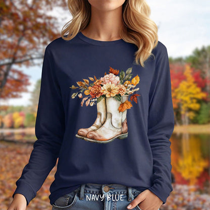 Autumn Floral Gardening Boots Long Sleeve T-Shirt