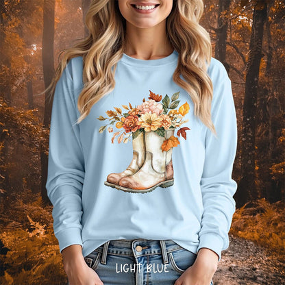 Autumn Floral Gardening Boots Long Sleeve T-Shirt