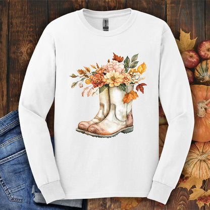 Autumn Floral Gardening Boots Long Sleeve T-Shirt