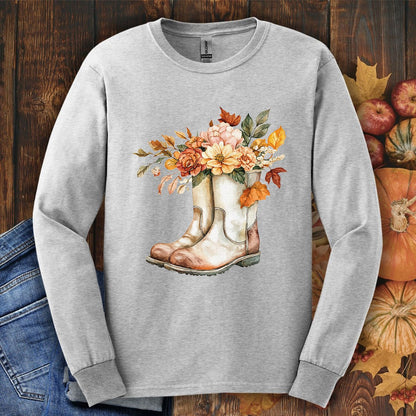 Autumn Floral Gardening Boots Long Sleeve T-Shirt