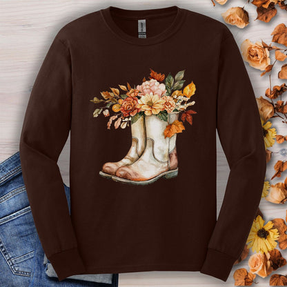 Autumn Floral Gardening Boots Long Sleeve T-Shirt