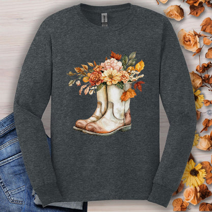 Autumn Floral Gardening Boots Long Sleeve T-Shirt