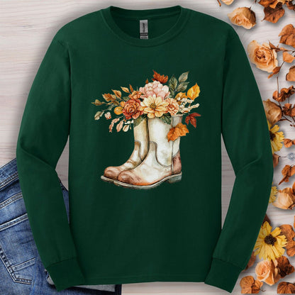 Autumn Floral Gardening Boots Long Sleeve T-Shirt