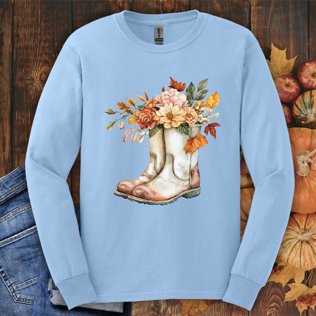 Autumn Floral Gardening Boots Long Sleeve T-Shirt