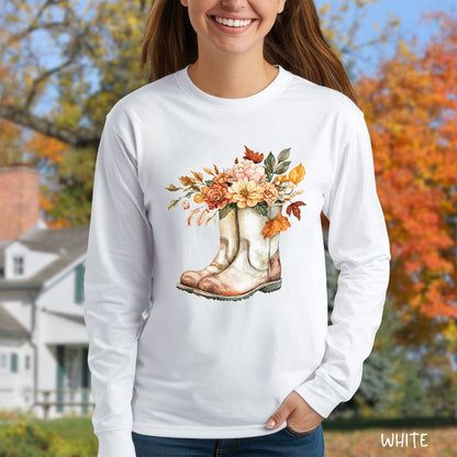 Autumn Floral Gardening Boots Long Sleeve T-Shirt