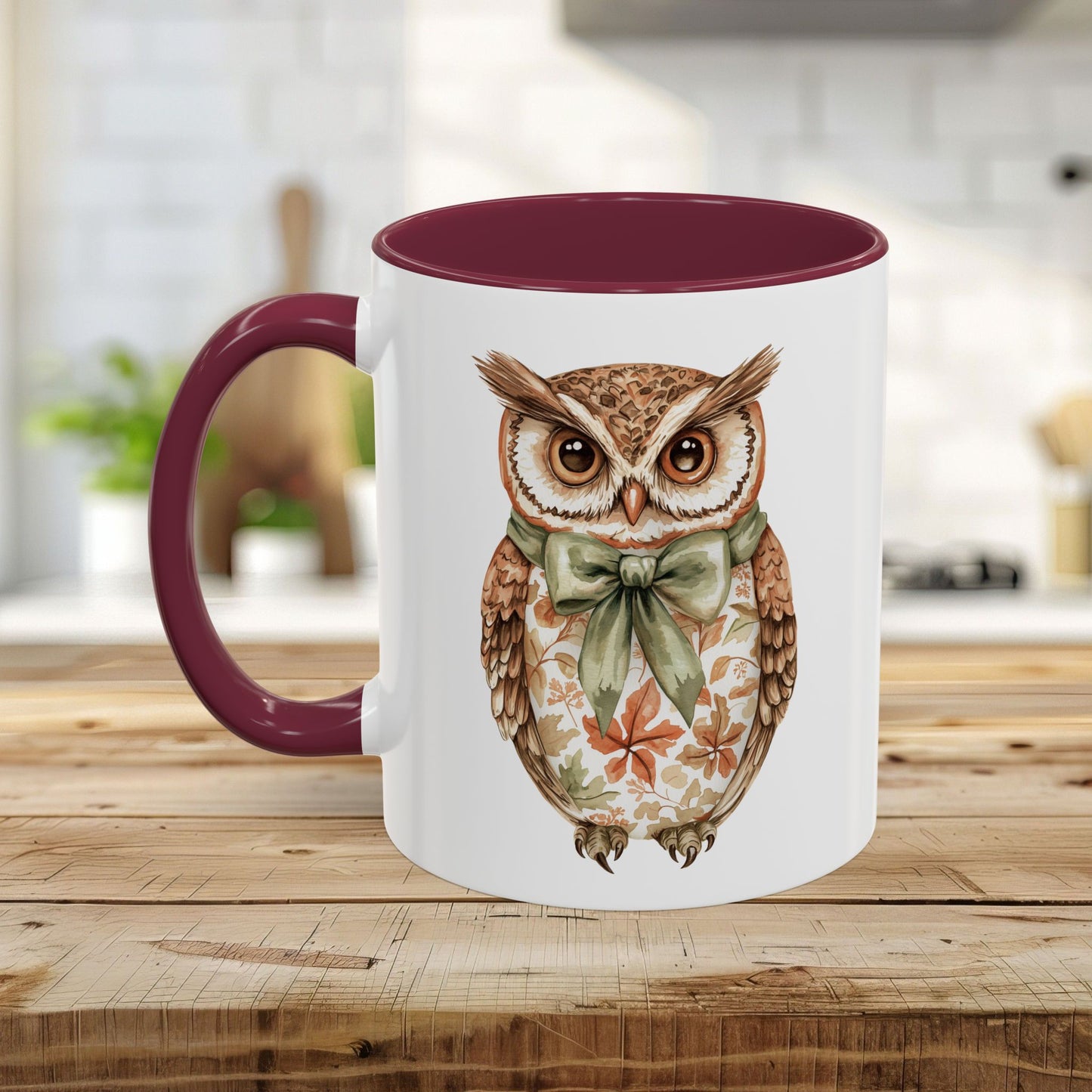 Autumn Floral Owl with Bow Mug (11/15oz)
