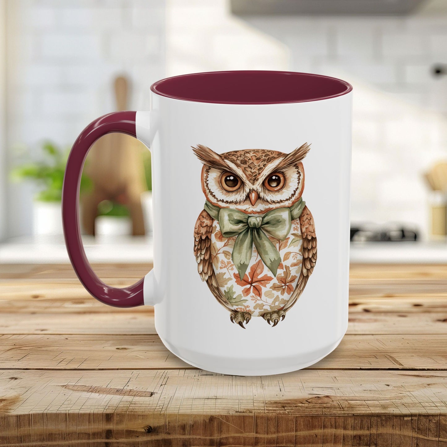 Autumn Floral Owl with Bow Mug (11/15oz)