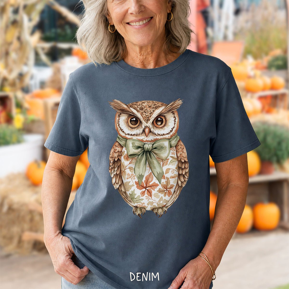 Autumn Floral Owl with Bow T-Shirt