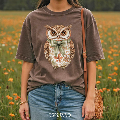 Autumn Floral Owl with Bow T-Shirt