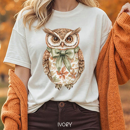 Autumn Floral Owl with Bow T-Shirt