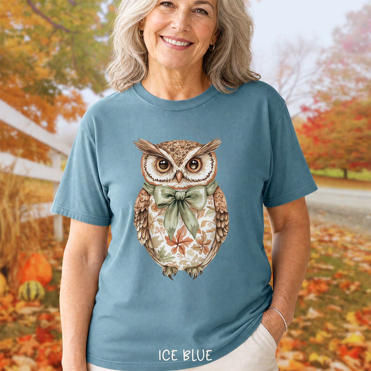 Autumn Floral Owl with Bow T-Shirt