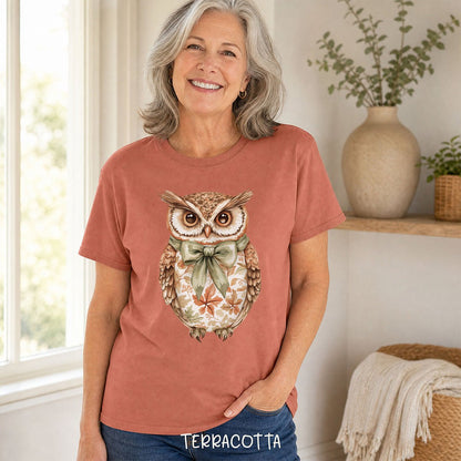 Autumn Floral Owl with Bow T-Shirt