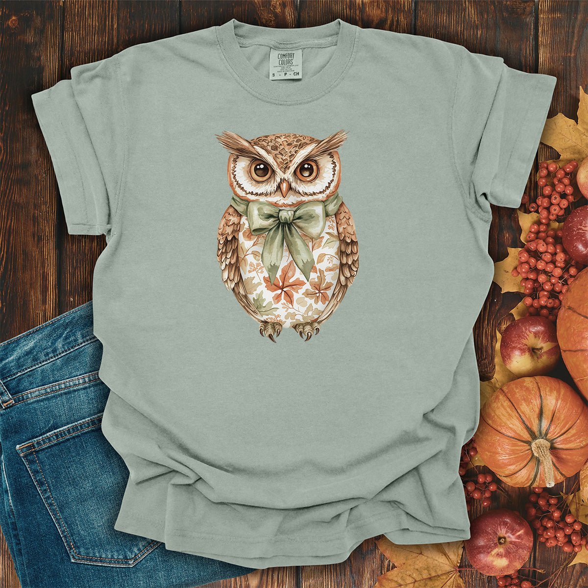 Autumn Floral Owl with Bow T-Shirt
