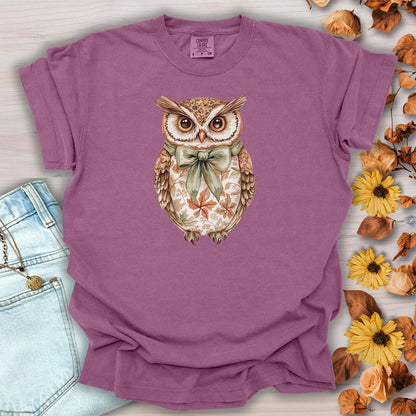 Autumn Floral Owl with Bow T-Shirt