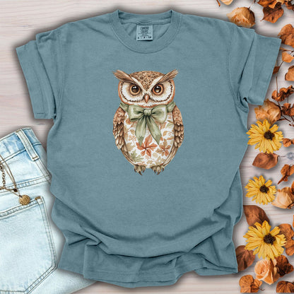 Autumn Floral Owl with Bow T-Shirt