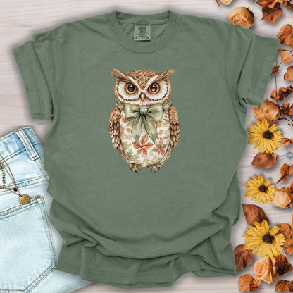 Autumn Floral Owl with Bow T-Shirt