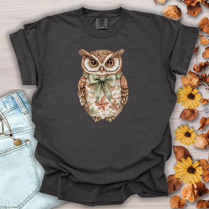 Autumn Floral Owl with Bow T-Shirt