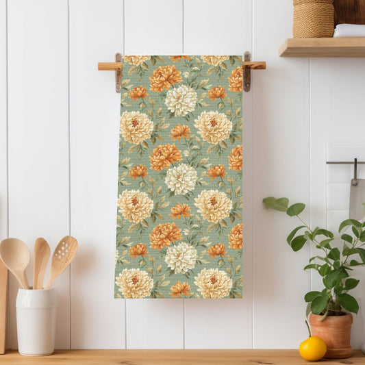 Autumn Floral Vintage Mums Tea Towel