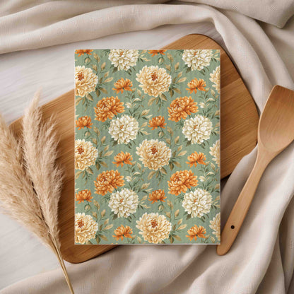 Autumn Floral Vintage Mums Tea Towel