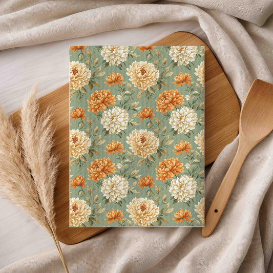 Autumn Floral Vintage Mums Tea Towel