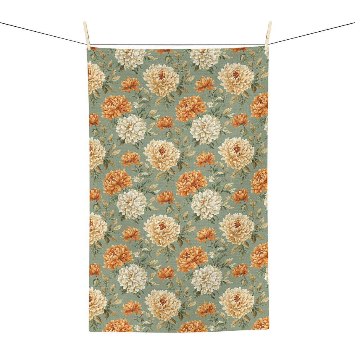 Autumn Floral Vintage Mums Tea Towel